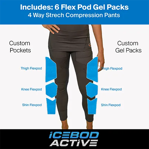 Women’s cryotherapy Compression Long Pants with Flexpod Gel Packs for Targeted Cold Therapy