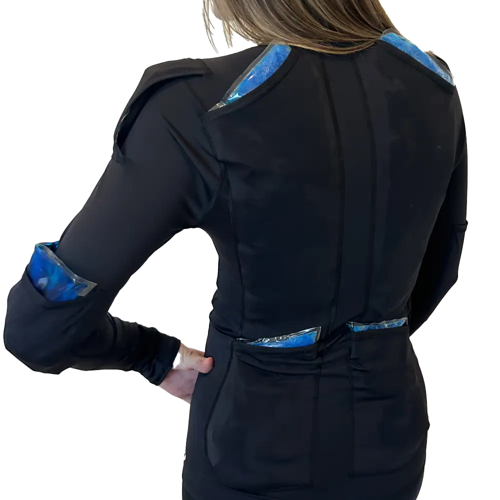 Women’s Long Sleeve Compression Shirt with Cold Therapy Gel Packs for Back, Shoulder, and Elbow Pain Relief