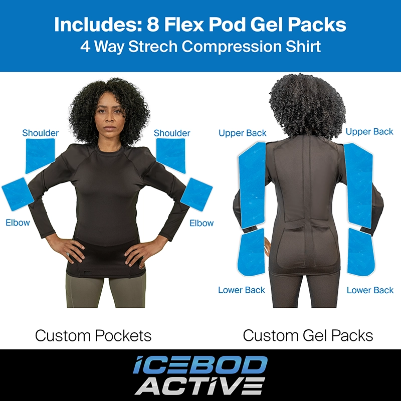 Women’s Long Sleeve Compression Shirt with Cold Therapy Gel Packs for Back, Shoulder, and Elbow Pain Relief