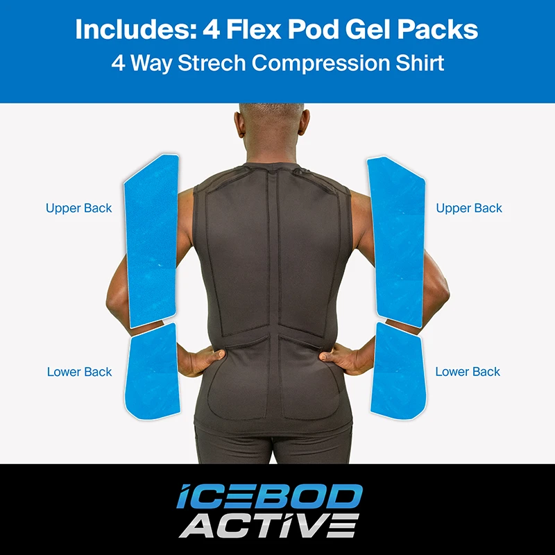 IMen’s Sleeveless Compression Shirt with Cryotherapy Gel Packs for Targeted Back Pain Relief