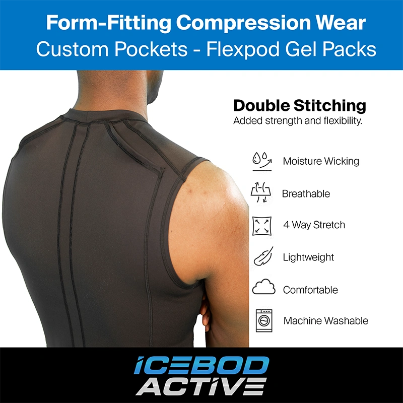 Men’s Sleeveless Compression Shirt with Cryotherapy Gel Packs for Targeted Back Pain Relief